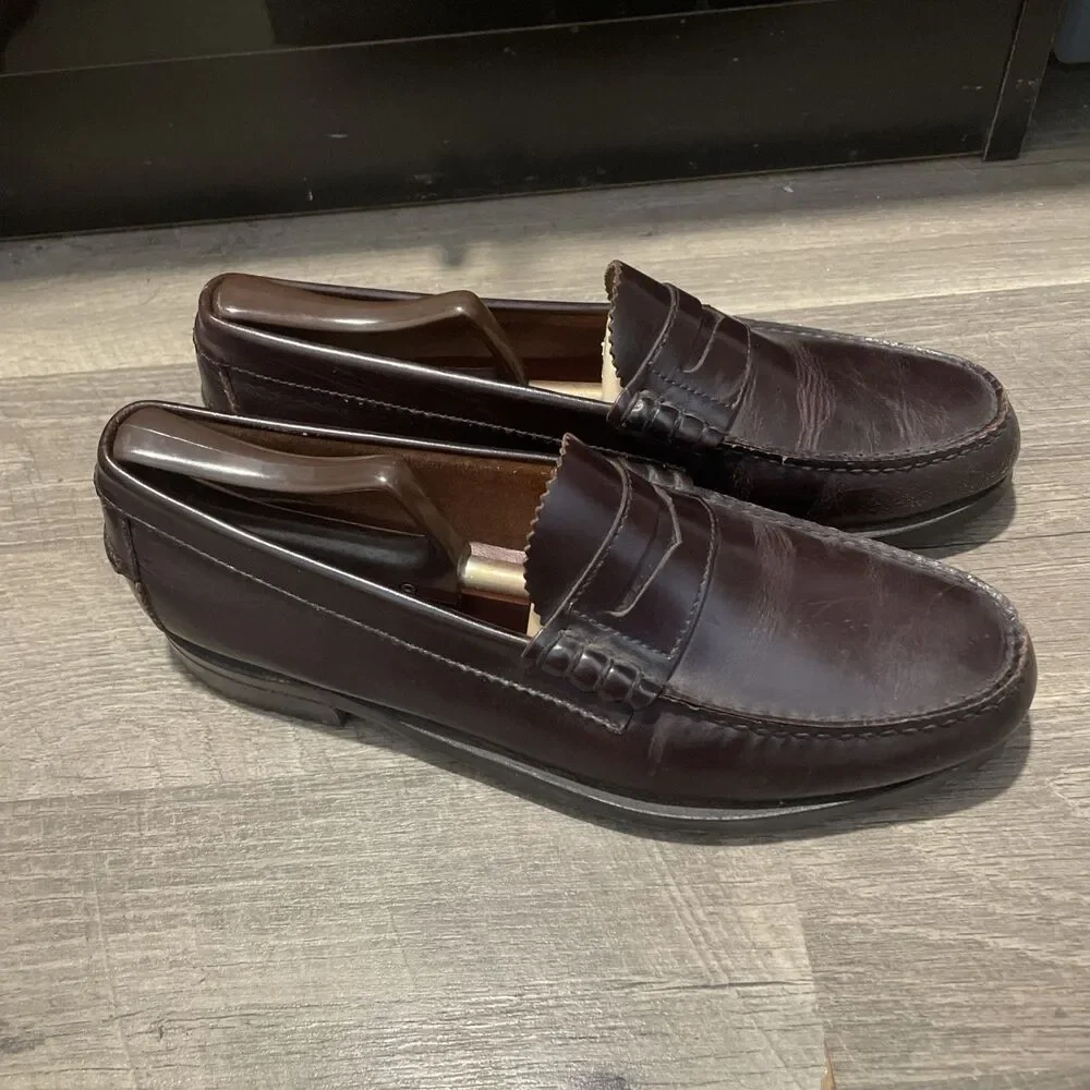 Vintage DEXTER Mens Penny Loafers Leather Brown Handsewn Made In USA Size 8.5 D